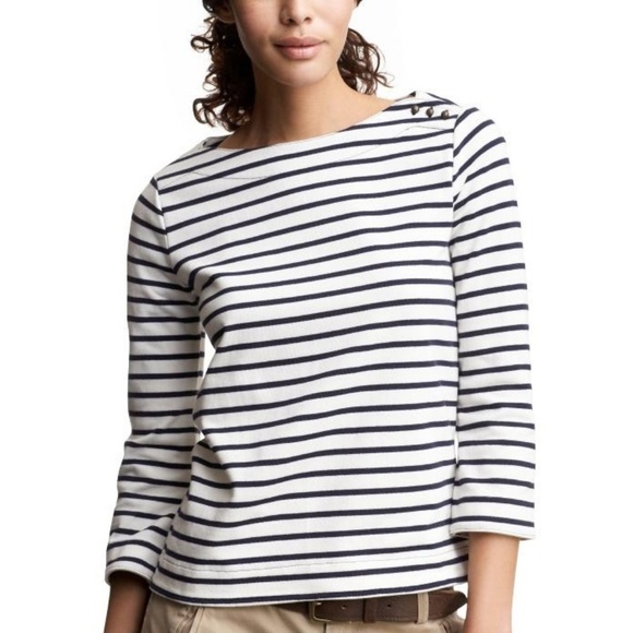 navy and white striped boatneck shirt